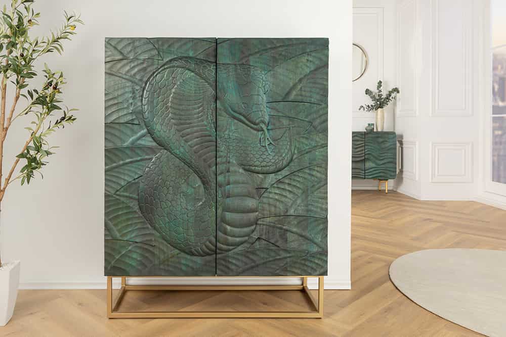 Massives Highboard SNAKE 120cm Mangoholz Schlangen-Design