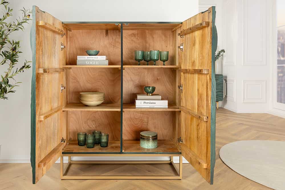 Massives Highboard SNAKE 120cm Mangoholz Schlangen-Design