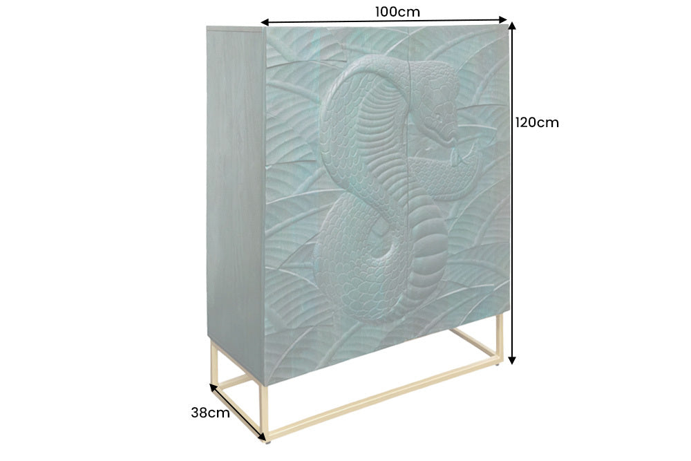 Massives Highboard SNAKE 120cm Mangoholz Schlangen-Design