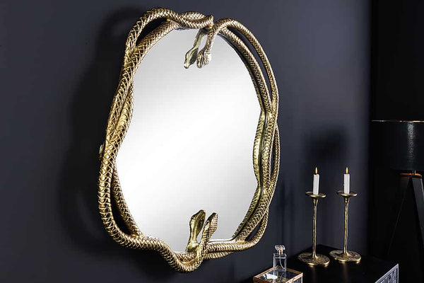 SNAKE XL Dekorativer Spiegel 85cm gold Metall Schlangen-Skulptur