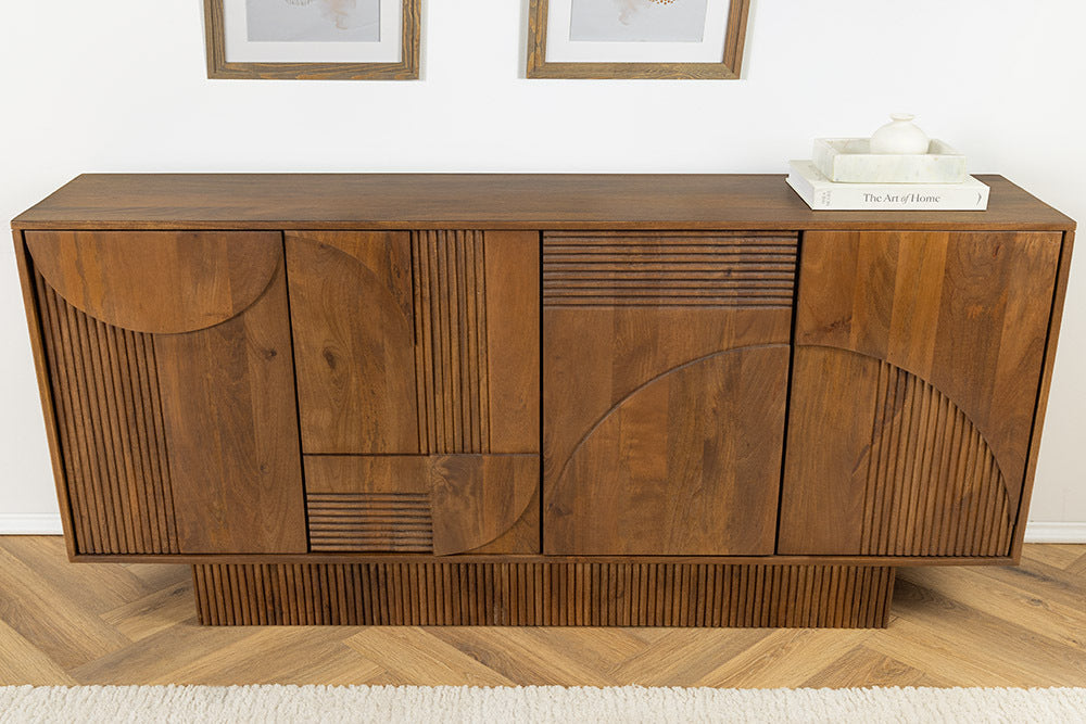 ART DECO Design Sideboard 170cm braun smoked Mangoholz massiv 3D-Front