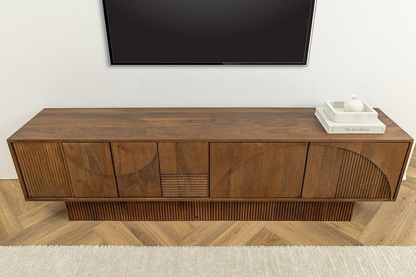 DECO Massivholz TV-Lowboard ART 200cm braun smoked Mangoholz 3D-Front