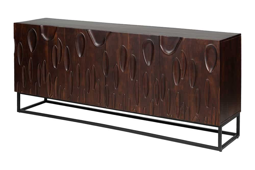DUNE Massives Sideboard 175cm walnuss-braun Akazienholz 3D-Design schwarz Metall