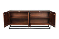 DUNE Massives Sideboard 175cm walnuss-braun Akazienholz 3D-Design schwarz Metall