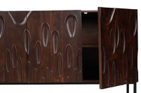 DUNE Massives Sideboard 175cm walnuss-braun Akazienholz 3D-Design schwarz Metall