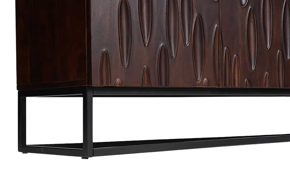 DUNE Massives Sideboard 175cm walnuss-braun Akazienholz 3D-Design schwarz Metall