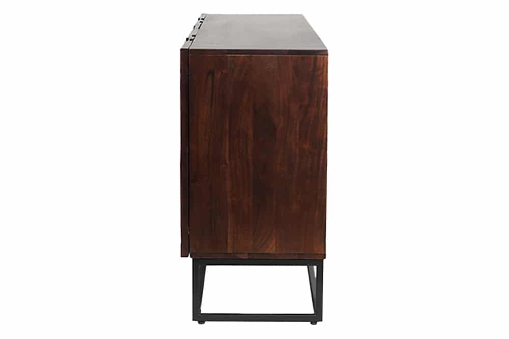 DUNE Massives Sideboard 175cm walnuss-braun Akazienholz 3D-Design schwarz Metall