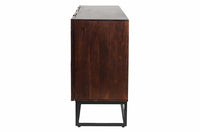DUNE Massives Sideboard 175cm walnuss-braun Akazienholz 3D-Design schwarz Metall