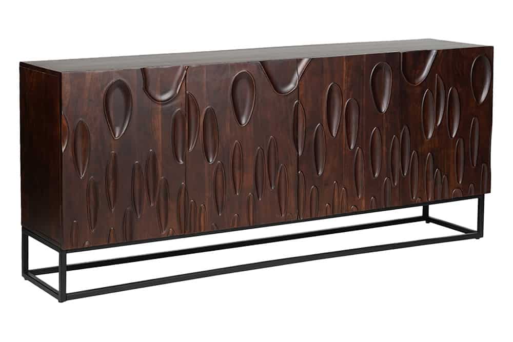 DUNE Massives Sideboard 175cm walnuss-braun Akazienholz 3D-Design schwarz Metall