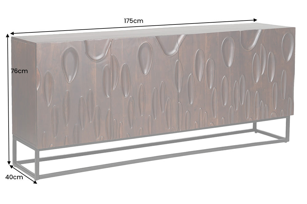 DUNE Massives Sideboard 175cm walnuss-braun Akazienholz 3D-Design schwarz Metall