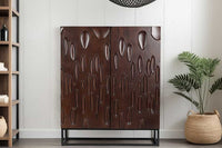 DUNE Massives Highboard 120cm walnuss-braun Akazienholz 3D-Design schwarz Metall