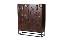 DUNE Massives Highboard 120cm walnuss-braun Akazienholz 3D-Design schwarz Metall