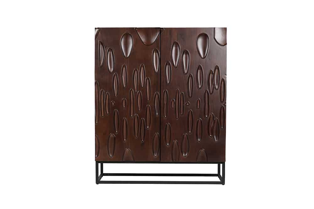 DUNE Massives Highboard 120cm walnuss-braun Akazienholz 3D-Design schwarz Metall