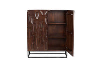DUNE Massives Highboard 120cm walnuss-braun Akazienholz 3D-Design schwarz Metall