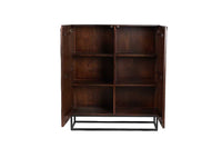 DUNE Massives Highboard 120cm walnuss-braun Akazienholz 3D-Design schwarz Metall