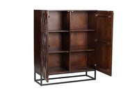 DUNE Massives Highboard 120cm walnuss-braun Akazienholz 3D-Design schwarz Metall