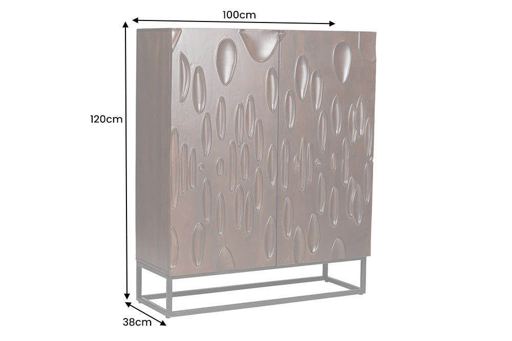 DUNE Massives Highboard 120cm walnuss-braun Akazienholz 3D-Design schwarz Metall