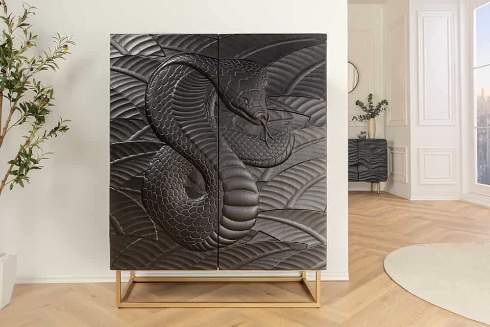 Massives Highboard SNAKE 120cm Mangoholz Schlangen-Design