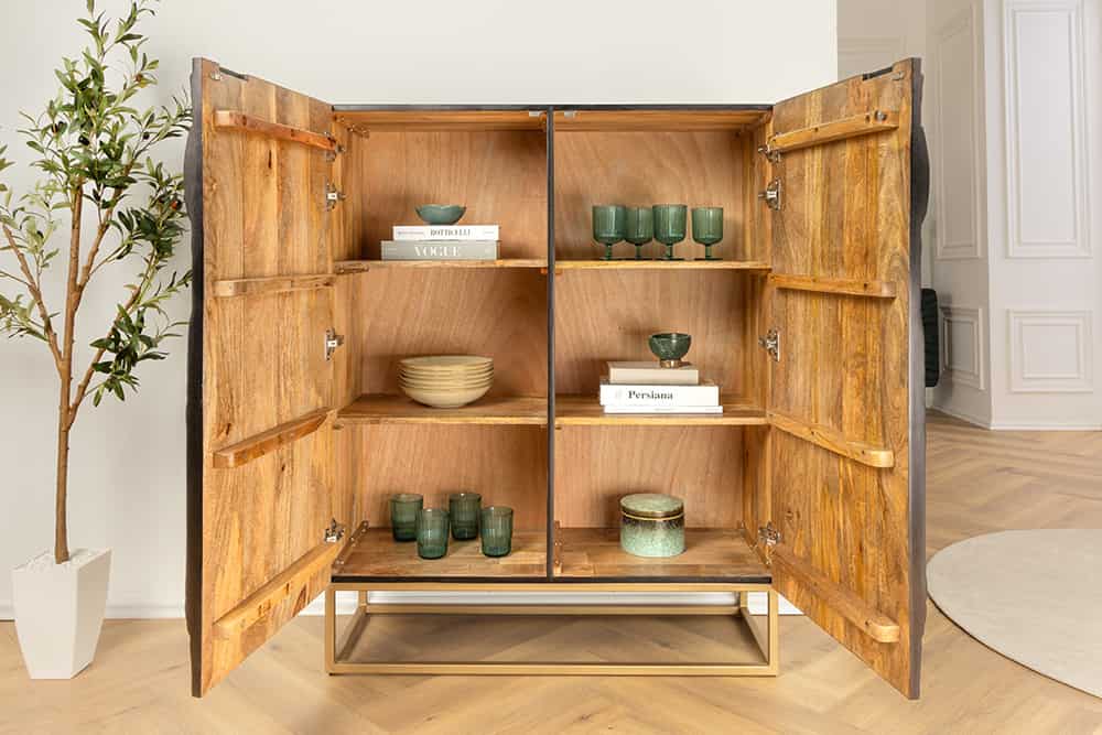 Massives Highboard SNAKE 120cm Mangoholz Schlangen-Design