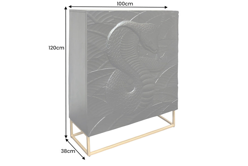 Massives Highboard SNAKE 120cm Mangoholz Schlangen-Design