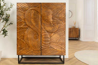 Massives Highboard SNAKE 120cm Mangoholz Schlangen-Design