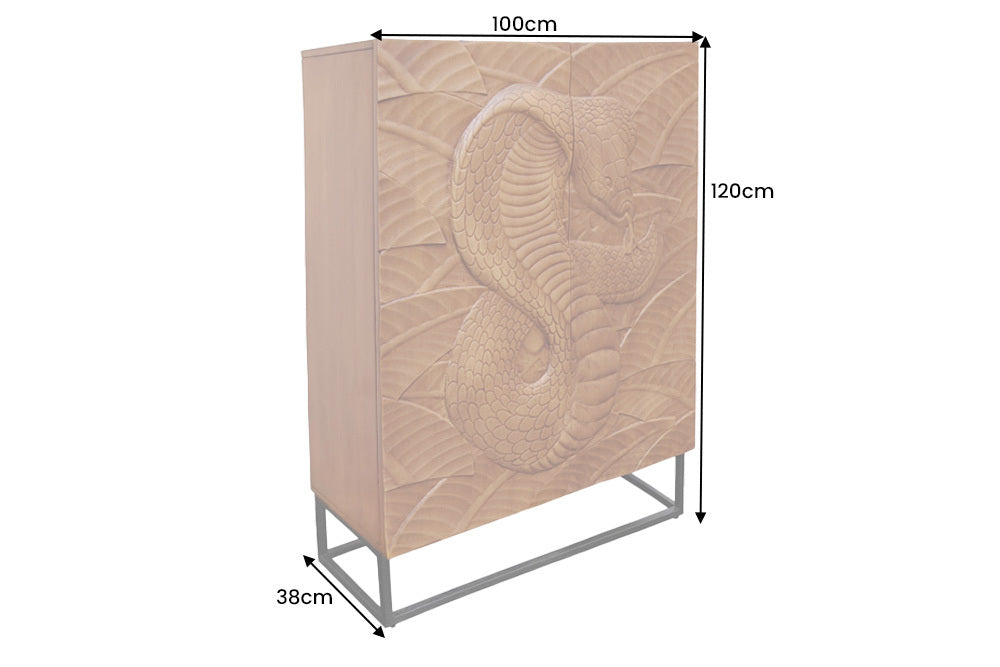 Massives Highboard SNAKE 120cm Mangoholz Schlangen-Design