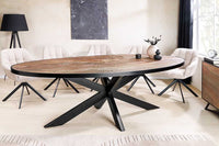 MOUNTAIN SOUL Massiver Esstisch 240cm rötlich grün schwarz oval Naturstein Eisen