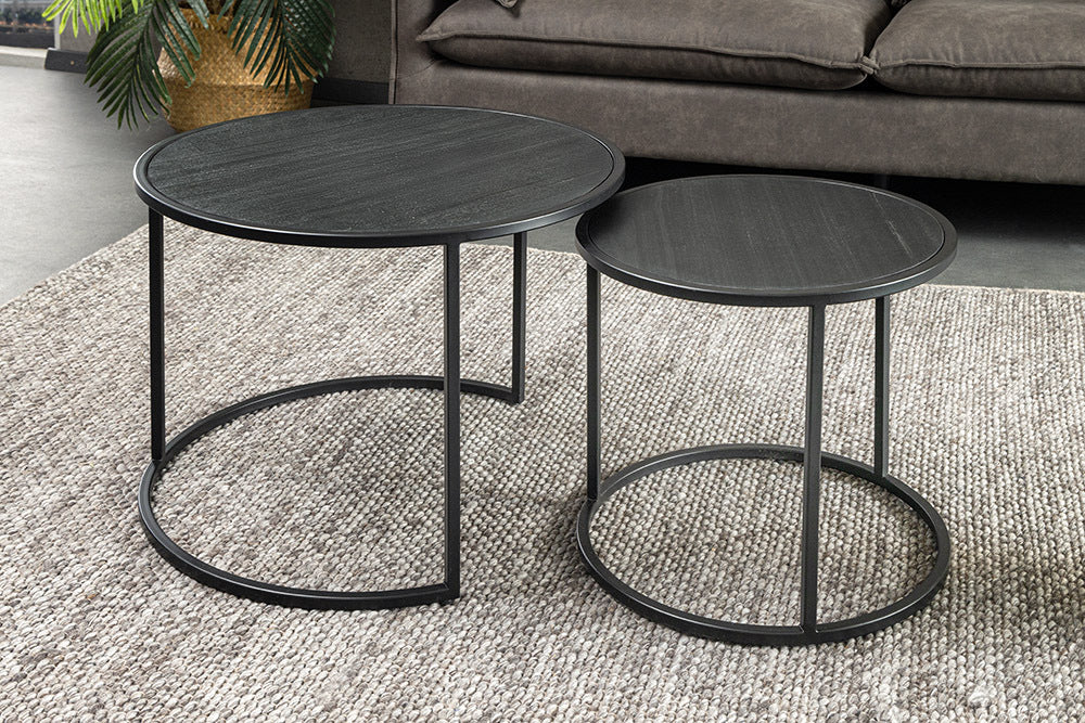 MOUNTAIN SOUL Rundes 2er Set Couchtische 60cm schwarz Naturstein Design Metall