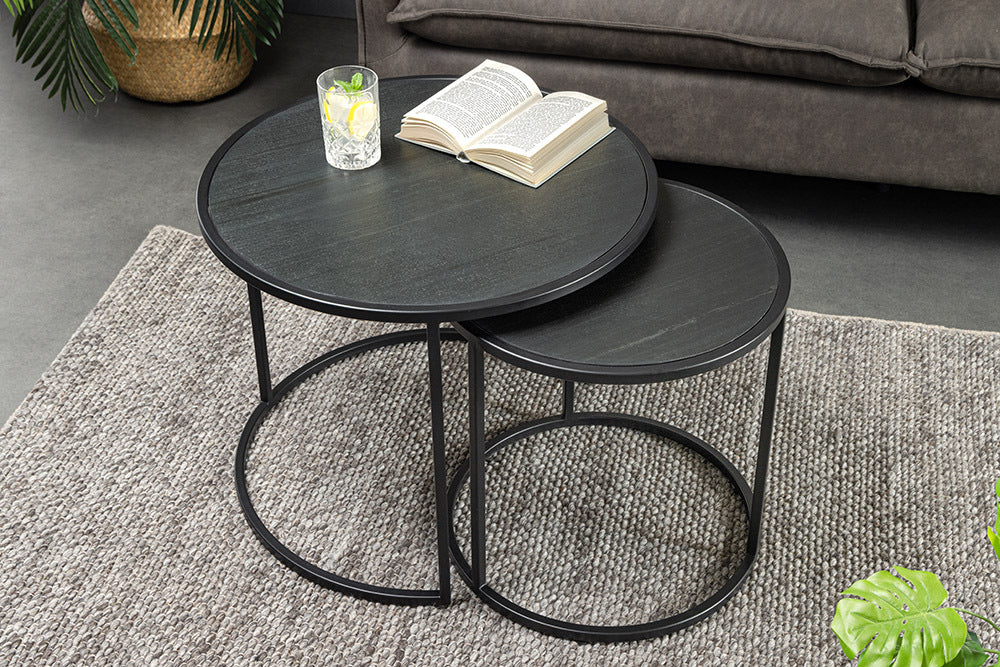 MOUNTAIN SOUL Rundes 2er Set Couchtische 60cm schwarz Naturstein Design Metall