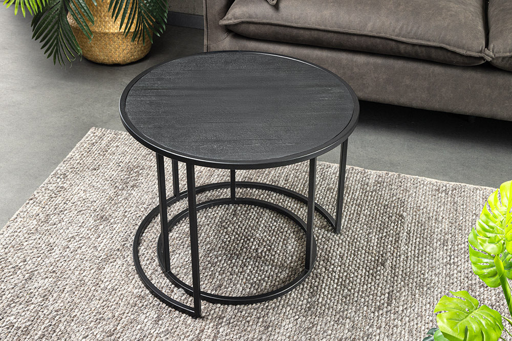 MOUNTAIN SOUL Rundes 2er Set Couchtische 60cm schwarz Naturstein Design Metall
