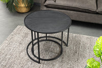MOUNTAIN SOUL Rundes 2er Set Couchtische 60cm schwarz Naturstein Design Metall
