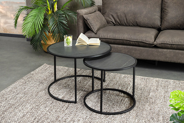 MOUNTAIN SOUL Rundes 2er Set Couchtische 60cm schwarz Naturstein Design Metall