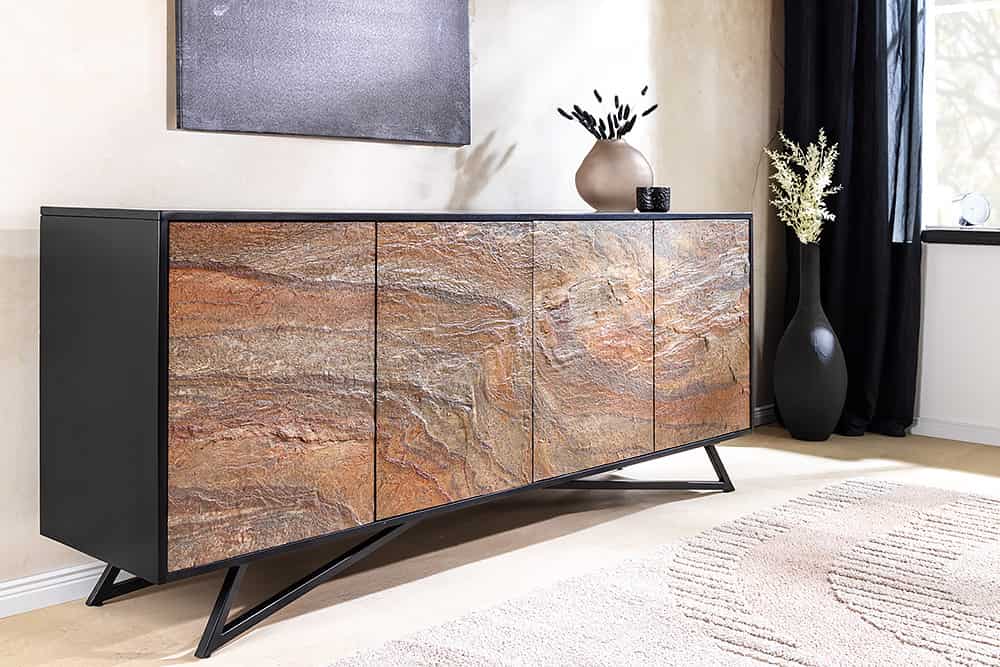 MOUNTAIN SOUL Massivholz Sideboard 175cm rot grün Naturstein Akazie schwarz