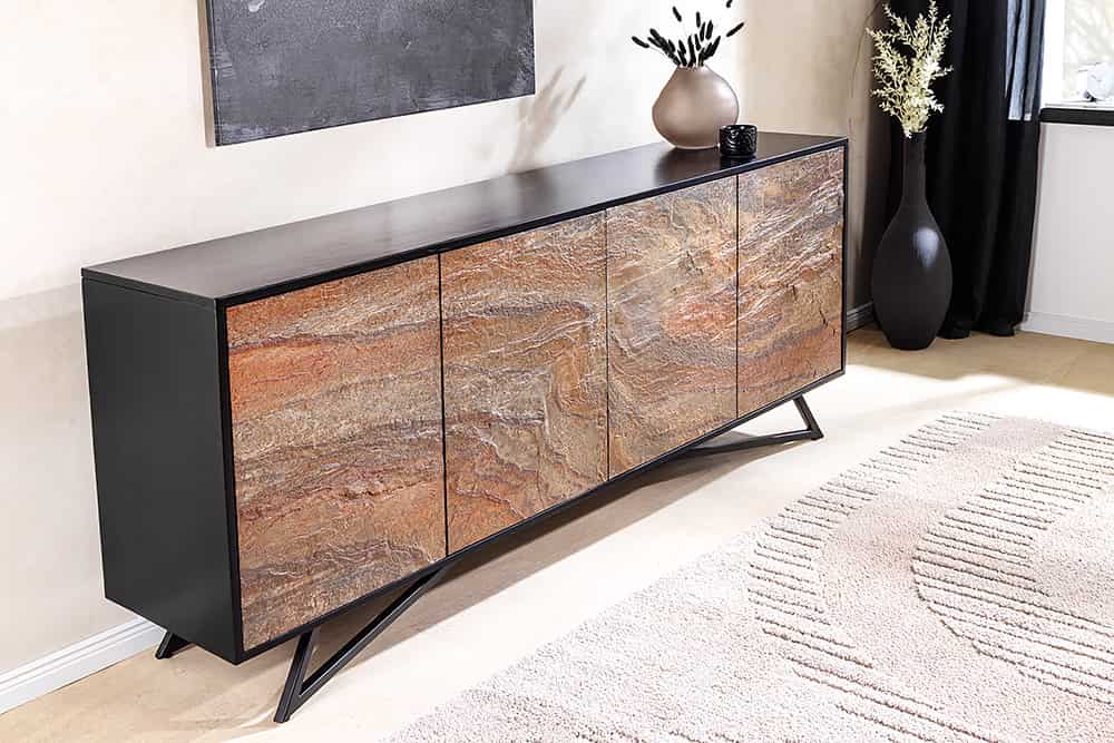 MOUNTAIN SOUL Massivholz Sideboard 175cm rot grün Naturstein Akazie schwarz