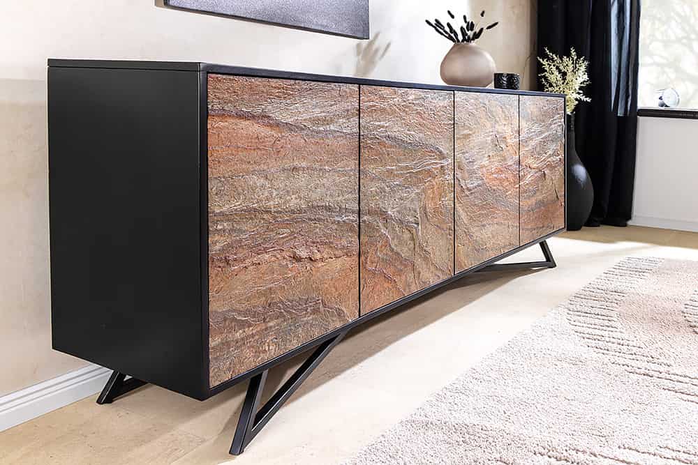 MOUNTAIN SOUL Massivholz Sideboard 175cm rot grün Naturstein Akazie schwarz