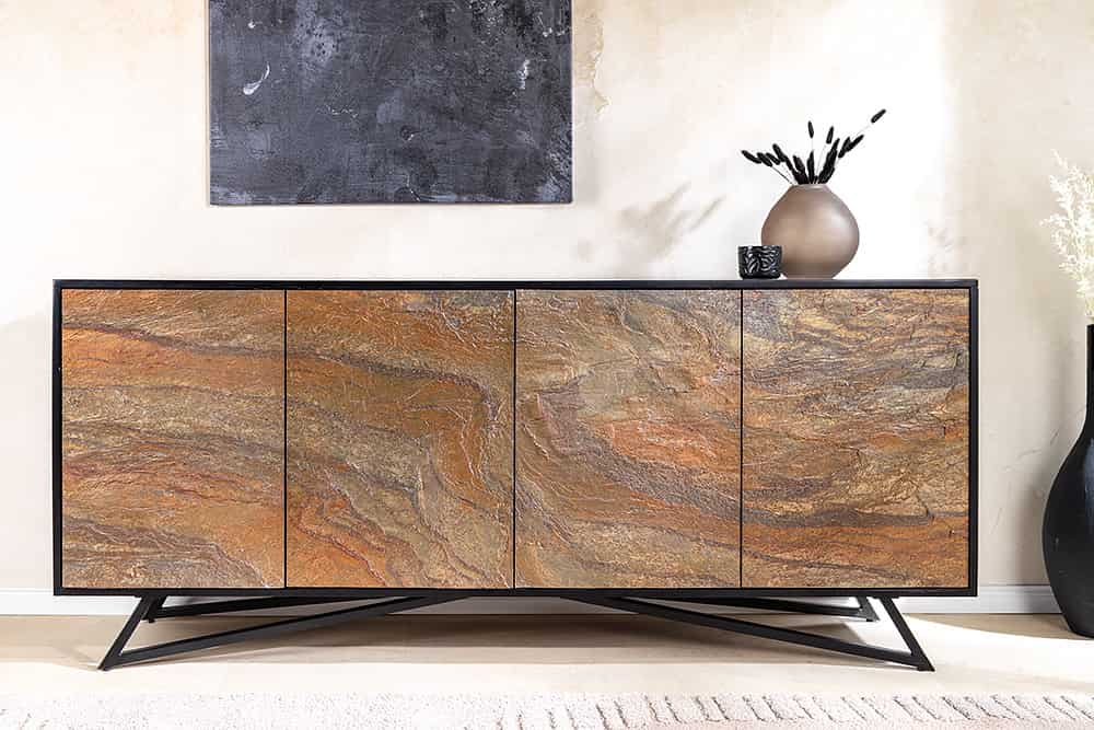 MOUNTAIN SOUL Massivholz Sideboard 175cm rot grün Naturstein Akazie schwarz