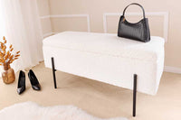 LOFT Moderne Truhenbank 100cm weiß Bouclé Sitzbank mit Stauraum gepolstert schwarz Metall