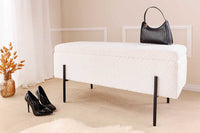 LOFT Moderne Truhenbank 100cm weiß Bouclé Sitzbank mit Stauraum gepolstert schwarz Metall