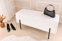 LOFT Moderne Truhenbank 100cm weiß Bouclé Sitzbank mit Stauraum gepolstert schwarz Metall