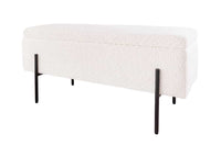 LOFT Moderne Truhenbank 100cm weiß Bouclé Sitzbank mit Stauraum gepolstert schwarz Metall