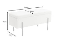 LOFT Moderne Truhenbank 100cm weiß Bouclé Sitzbank mit Stauraum gepolstert schwarz Metall