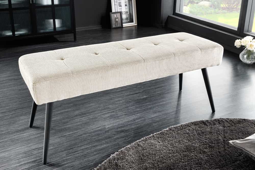 BOUTIQUE Design Sitzbank 100cm beige Cord schwarze Metallbeine Polsterbank
