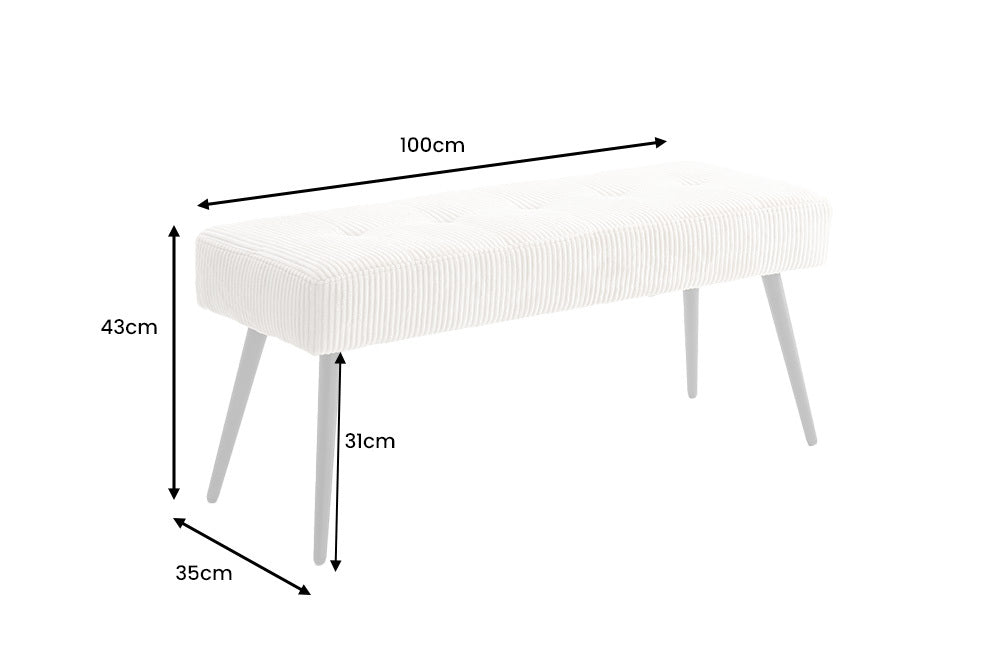 BOUTIQUE Design Sitzbank 100cm beige Cord schwarze Metallbeine Polsterbank