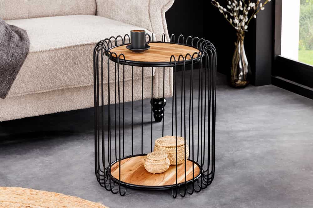 TRUE ELEMENTS Industrial Beistelltisch 50cm natur Akazie Massivholz