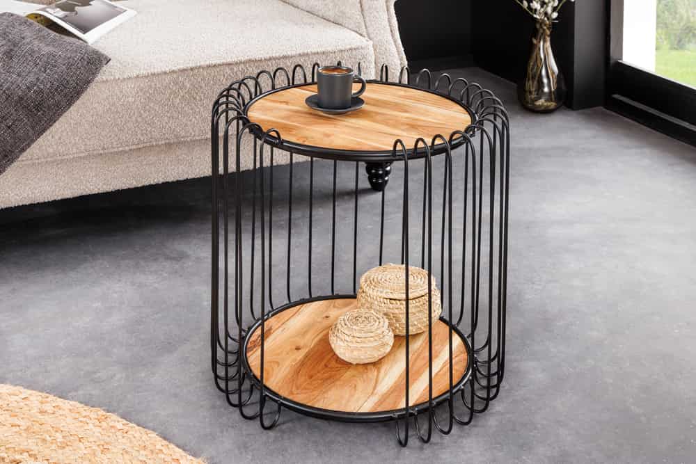 TRUE ELEMENTS Industrial Beistelltisch 50cm natur Akazie Massivholz