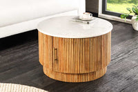 TRES CHIC Runder Couchtisch 60cm weiß Marmor braun Mangoholz mit Stauraum