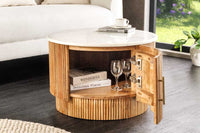 TRES CHIC Runder Couchtisch 60cm weiß Marmor braun Mangoholz mit Stauraum