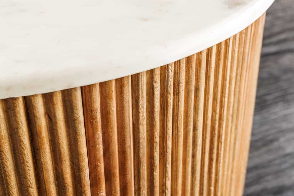 TRES CHIC Runder Couchtisch 60cm weiß Marmor braun Mangoholz mit Stauraum