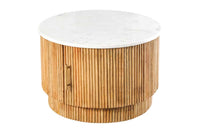 TRES CHIC Runder Couchtisch 60cm weiß Marmor braun Mangoholz mit Stauraum