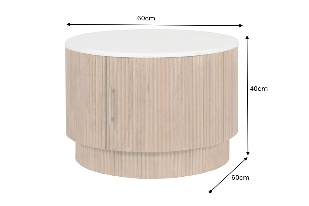 TRES CHIC Runder Couchtisch 60cm weiß Marmor braun Mangoholz mit Stauraum